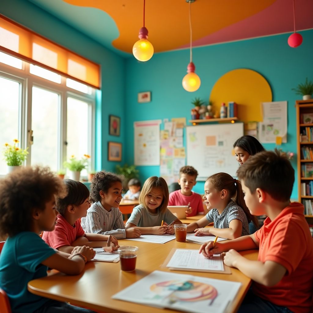 Estudiantes diversos colaborando en un ambiente inspirador